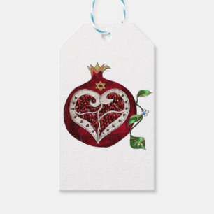 Judaica Pomegranate Heart Hanukkah Rosh Hashanah Gift Tags