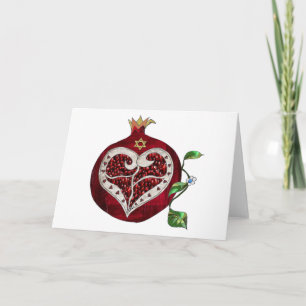 Judaica Pomegranate Heart Hanukkah Rosh Hashanah Holiday Card