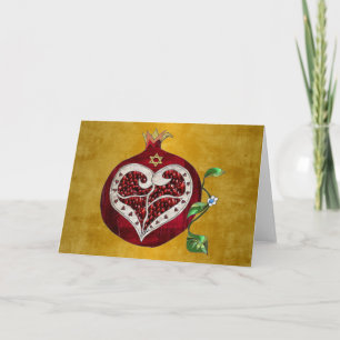 Judaica Pomegranate Heart Hanukkah Rosh Hashanah Holiday Card
