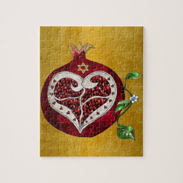 Judaica Pomegranate Heart Hanukkah Rosh Hashanah Jigsaw Puzzle (Vertical)