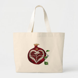 Judaica Pomegranate Heart Hanukkah Rosh Hashanah Large Tote Bag