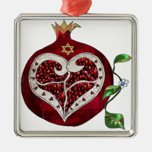Judaica Pomegranate Heart Hanukkah Rosh Hashanah Metal Ornament