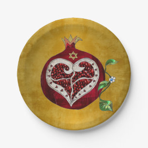 Judaica Pomegranate Heart Hanukkah Rosh Hashanah Paper Plate