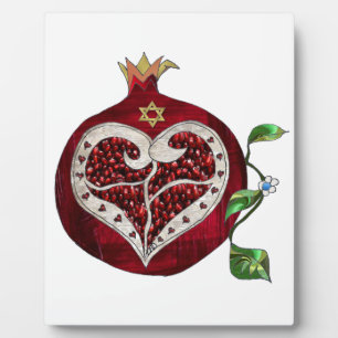 Judaica Pomegranate Heart Hanukkah Rosh Hashanah Plaque