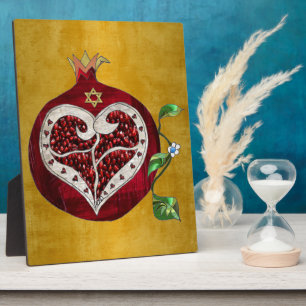 Judaica Pomegranate Heart Hanukkah Rosh Hashanah Plaque