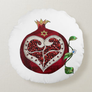 Judaica Pomegranate Heart Hanukkah Rosh Hashanah Round Cushion