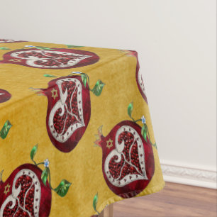 Judaica Pomegranate Heart Hanukkah Rosh Hashanah Tablecloth