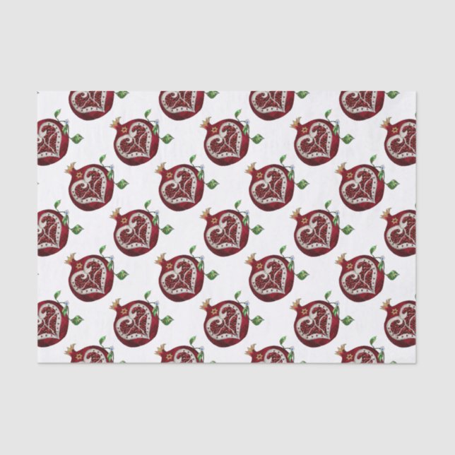 Judaica Pomegranate Heart Hanukkah Rosh Hashanah Tissue Paper (Front)