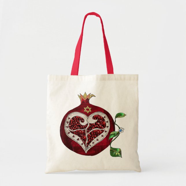 Judaica Pomegranate Heart Hanukkah Rosh Hashanah Tote Bag (Front)