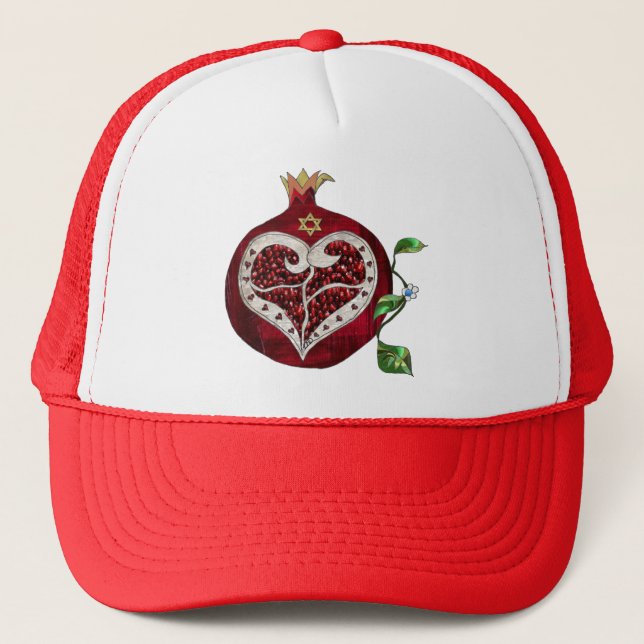Judaica Pomegranate Heart Hanukkah Rosh Hashanah Trucker Hat (Front)
