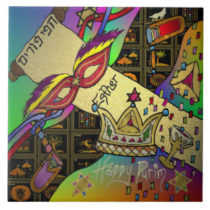 Judaica Purim Esther Celebration Art Print Ceramic Tile