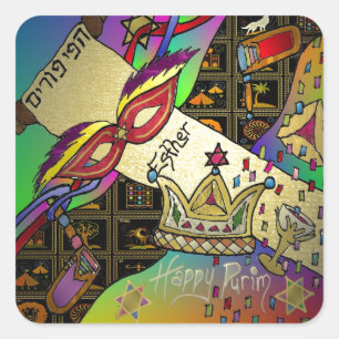 Judaica Purim Esther Celebration Art Print Square Sticker