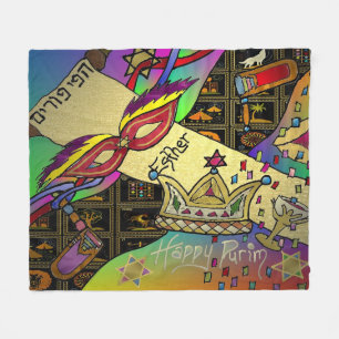 Judaica Purim Esther Jewish Celebration Art Print Fleece Blanket