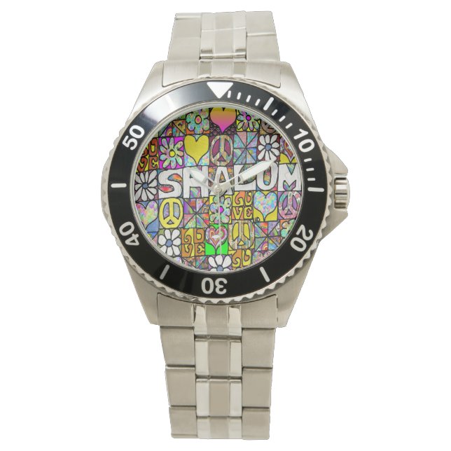 Judaica Retro 60s Psychedelic Shalom LOVE Watch (Front)