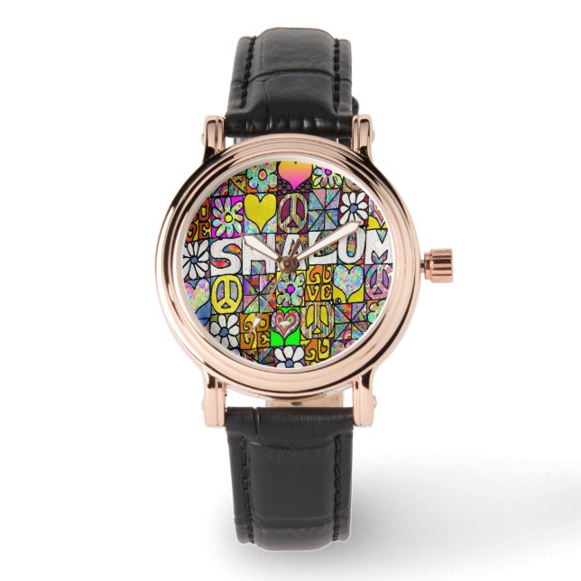 Judaica Retro 60s Psychedelic Shalom Watch (Front)