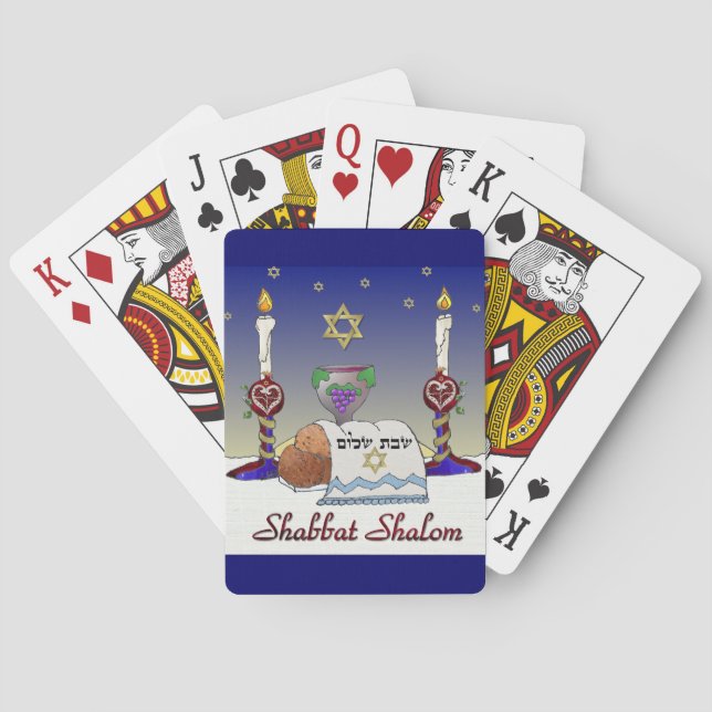 Judaica Shabbat Shalom Art Print Playing Cards (Back)
