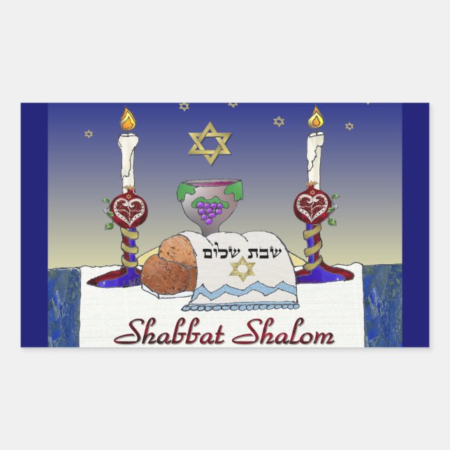 Judaica Shabbat Shalom Art Print Rectangular Sticker (Front)