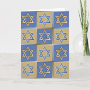 Judaica Star Of David Metal Gold Blue Card