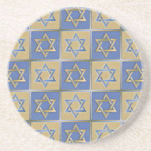 Judaica Star Of David Metal Gold Blue Coaster