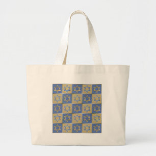 Judaica Star Of David Metal Gold Blue Large Tote Bag