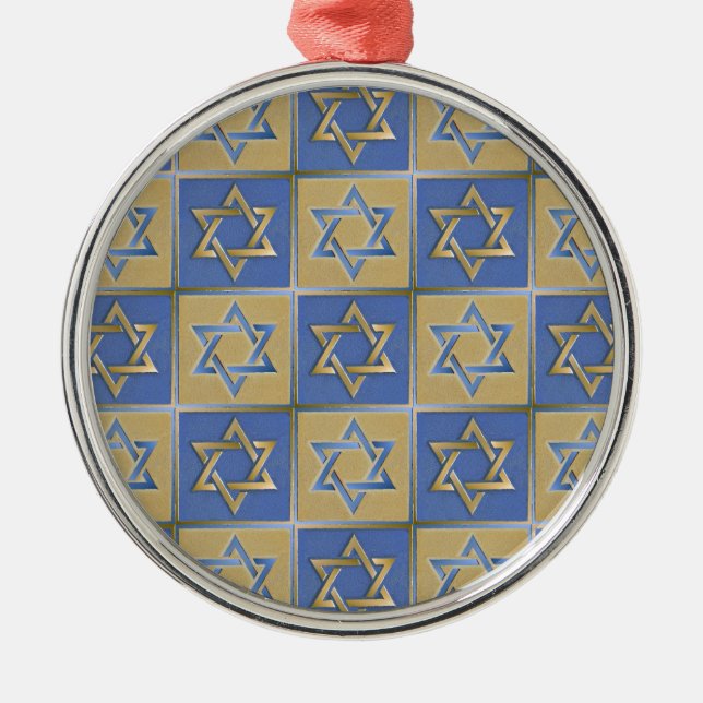 Judaica Star Of David Metal Gold Blue Metal Ornament (Front)
