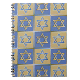 Judaica Star Of David Metal Gold Blue Notebook