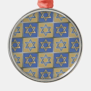 Judaica Star Of David Metal Gold Blue Ornament
