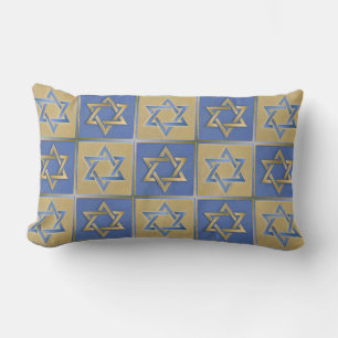 Judaica Star Of David Metal Gold Blue Pillow