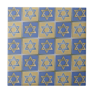 Judaica Star Of David Metal Gold Blue Tile