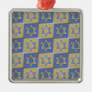 Judaica Star Of David Metal Gold Blue Tree Decoration