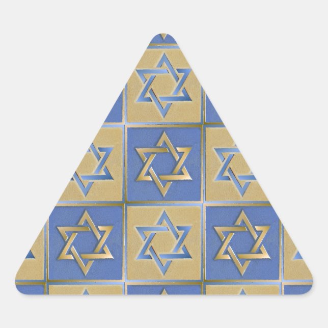 Judaica Star Of David Metal Gold Blue Triangle Sticker (Front)