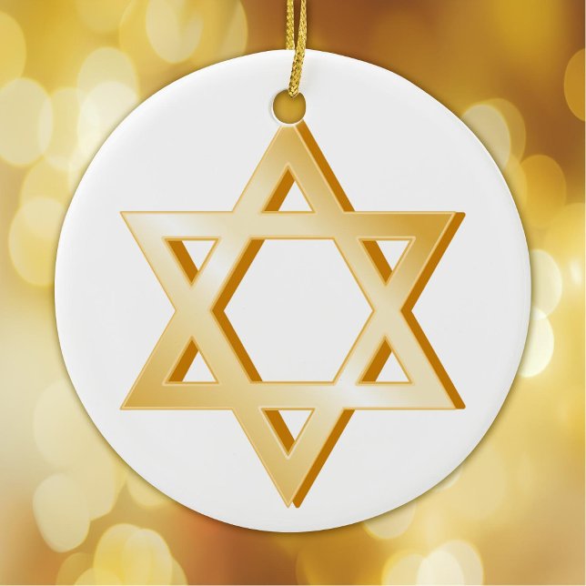 Judaism, Gold Symbol Ceramic Ornament (Gold Star of David, symbol of the Jewish faith.)