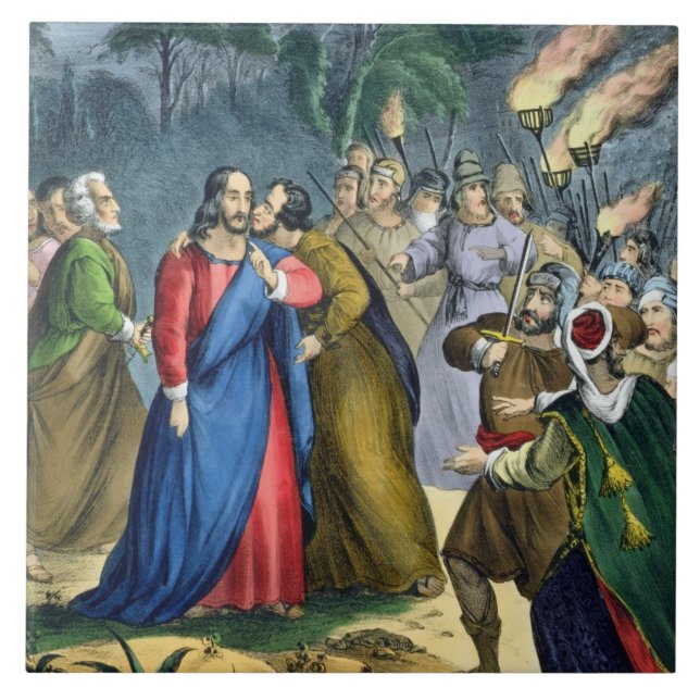 Judas Betrays his Master, from a bible printed by Ceramic Tile (Front)
