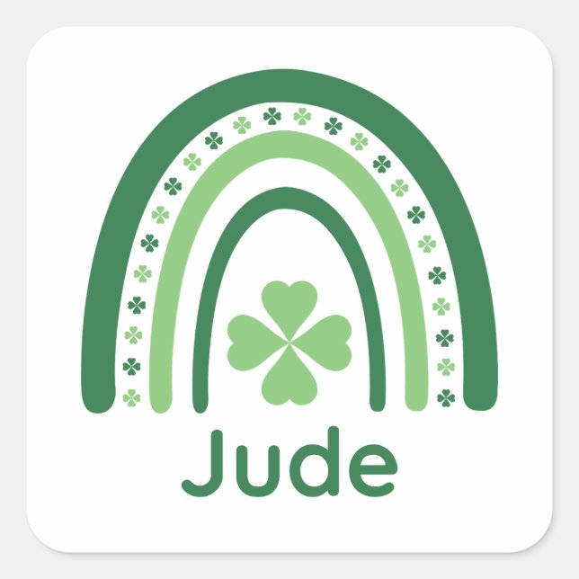Jude Name Clover Boho Rainbow Square Sticker (Front)