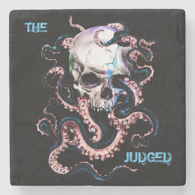 Judged Octopus  Skull Marble Stone Coaster (Front)