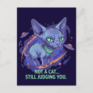 Judging Alien Sphynx Cat Sci-Fi Humor Art Postcard