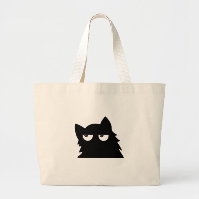 Judging Black Cat Funny Minimal Cat Design Large Tote Bag (Front)