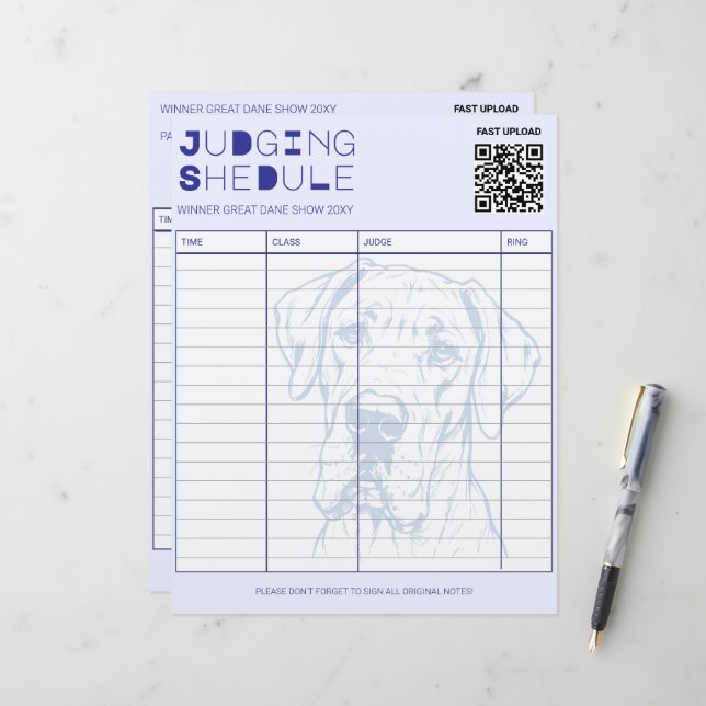 Judging Schedule Great Dane Dog Show Custom Letterhead (Front/Back In Situ)