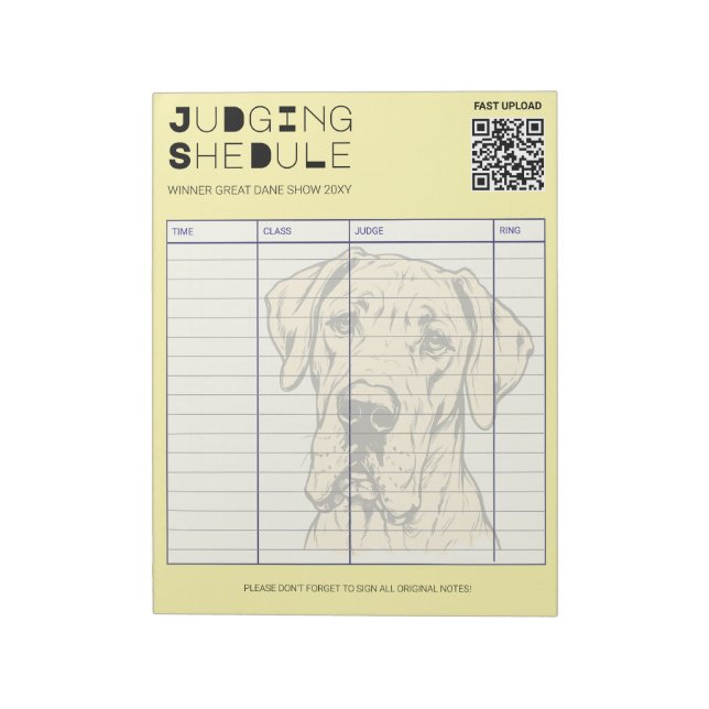 Judging Schedule Great Dane Dog Show Notepad (Rotated)