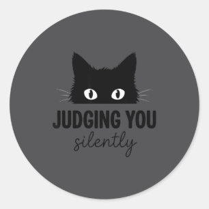 Judging Silently Black Cat Staring Classic Round Sticker