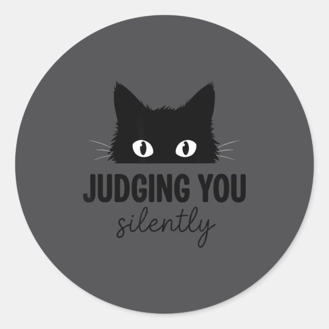 Judging Silently Black Cat Staring Classic Round Sticker (Front)