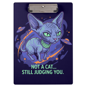 Judging Sphynx Cat Sci-Fi Cartoon Art Clipboard