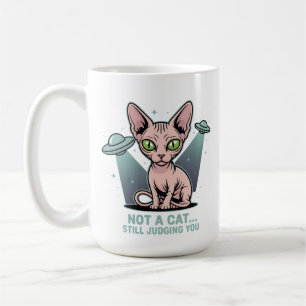 Judging Sphynx Cat UFO Alien Humor Art Coffee Mug