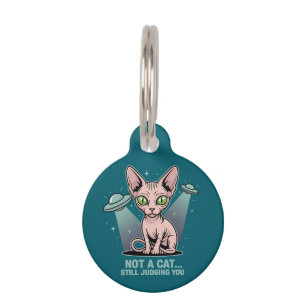 Judging Sphynx Cat UFO Alien Humor Art Pet Tag