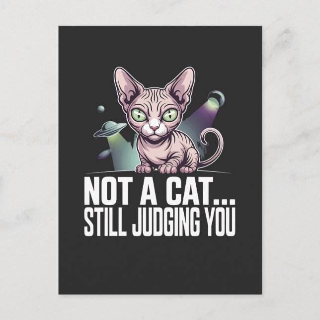 Judging Sphynx Cat UFO Alien Sarcastic Art Postcard (Front)