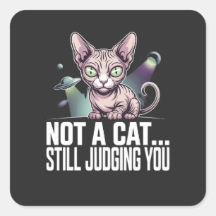 Judging Sphynx Cat UFO Alien Sarcastic Art Square Sticker
