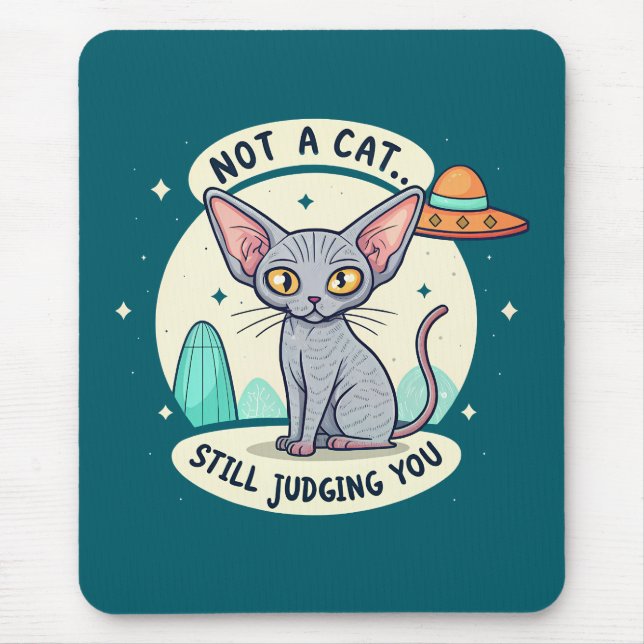 Judging Sphynx Cat UFO Sarcastic Cartoon Art Mouse Pad (Front)
