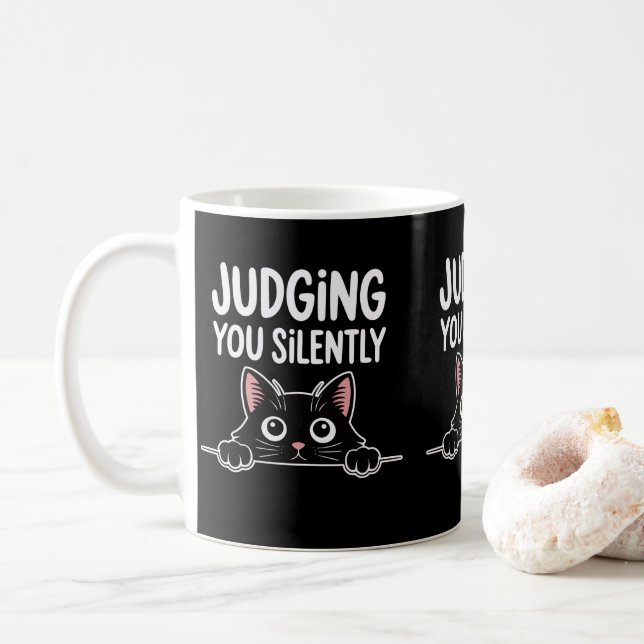 Judging You Silently Cats Lovers Cat Moms & Dads Coffee Mug (With Donut)