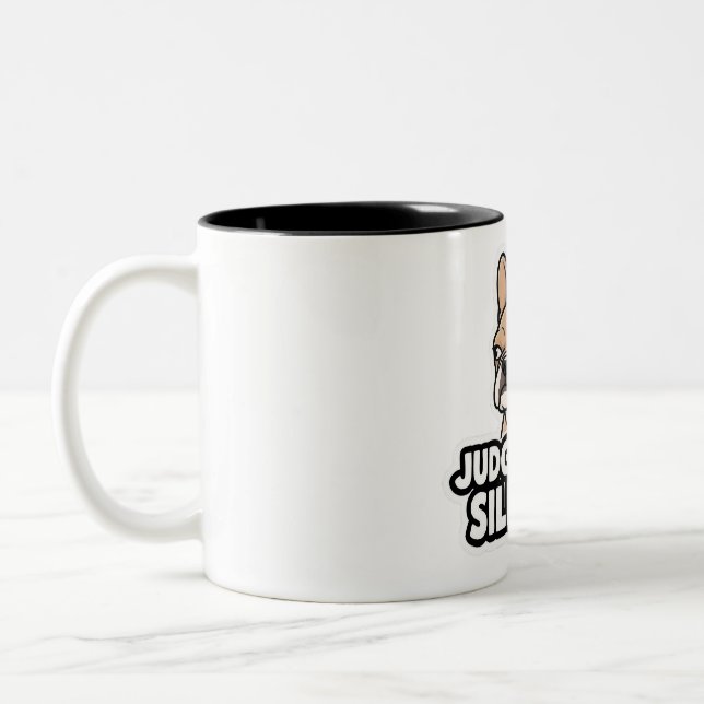 Judging You Silently - Fawn Frenchie Sticker Two-Tone Coffee Mug (Left)