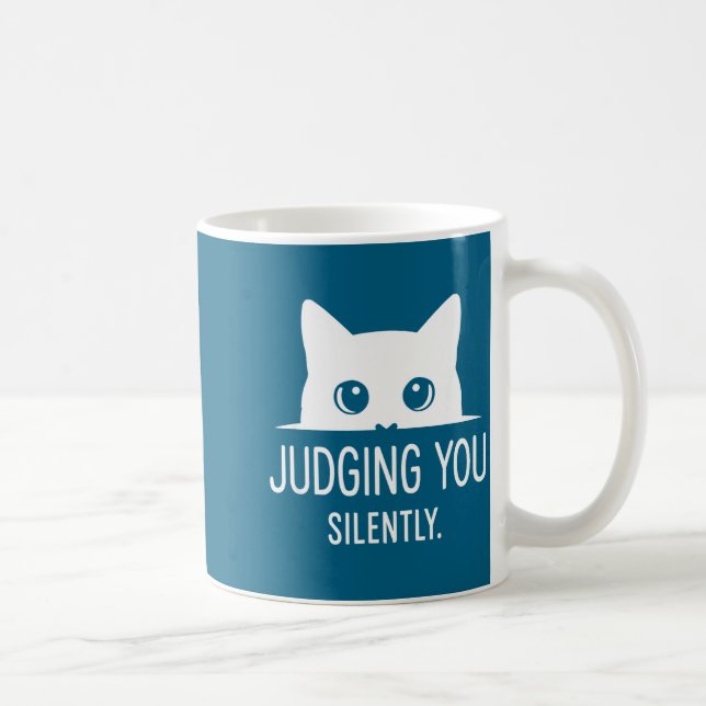 Judging You Silently - Funny Cat  Coffee Mug (Right)